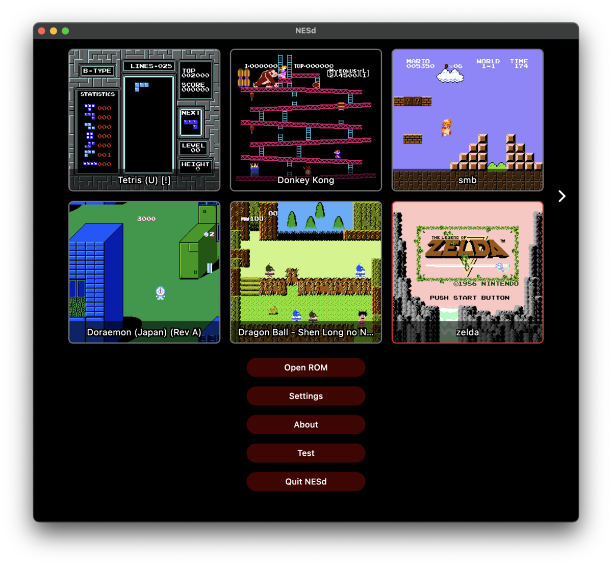 The NESd game library with thumbnails